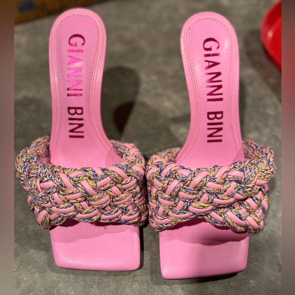 Gianni Bini Pink Multicolor Braided Mules